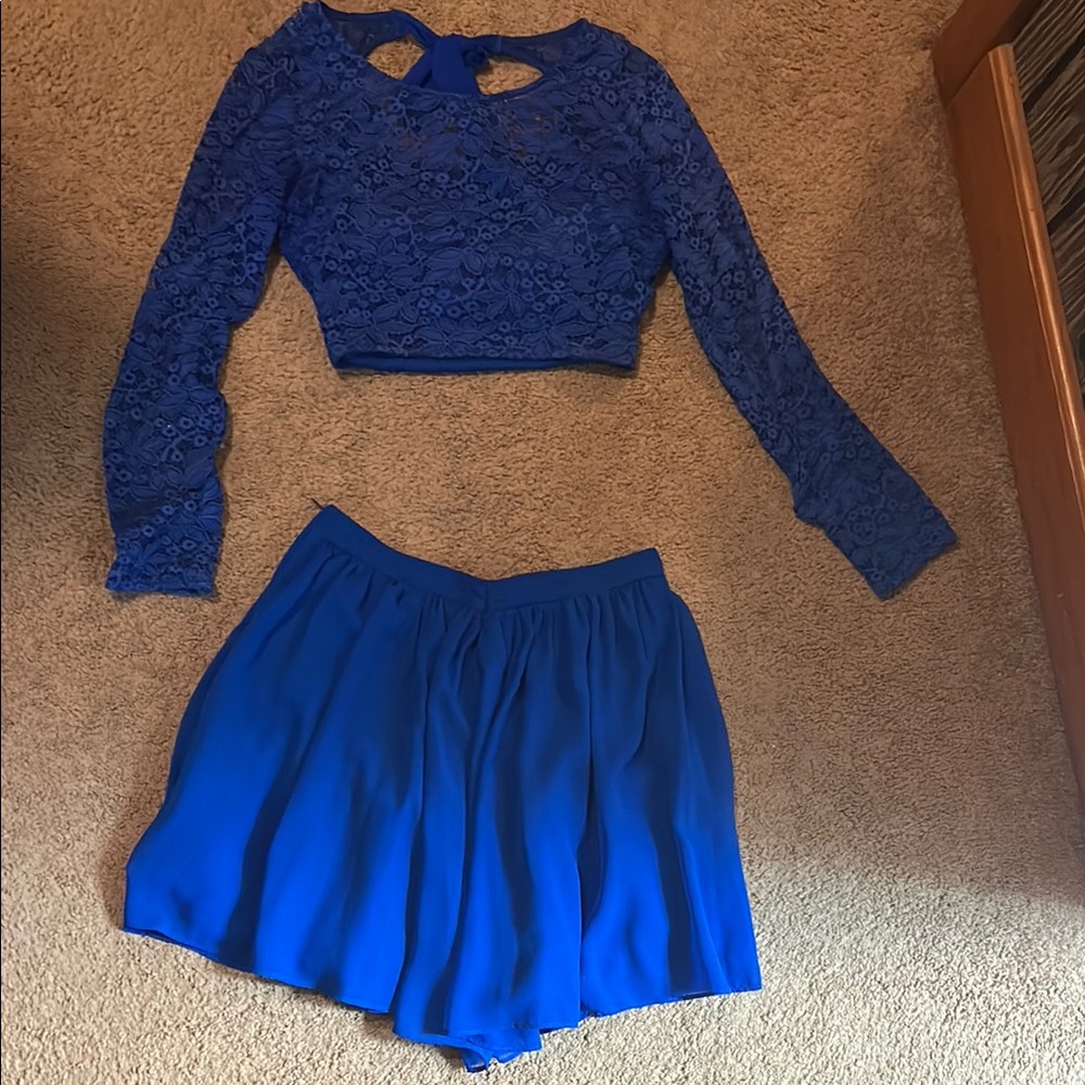 Blue Lace Crop Top and Skirt Dress